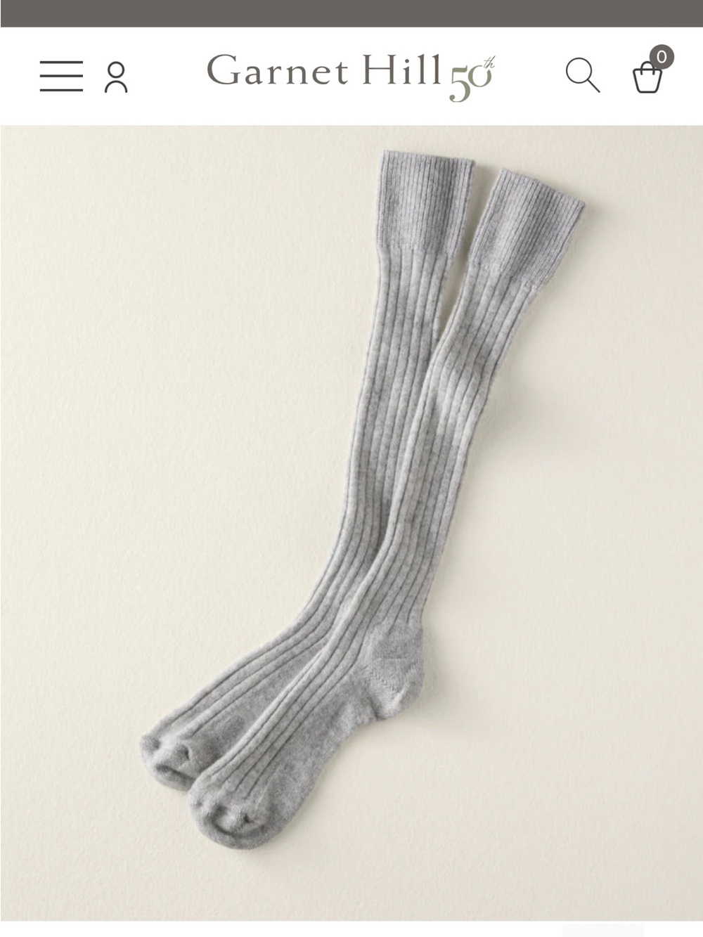 Garnet Hill Ribbed Tall Socks in Light Gray